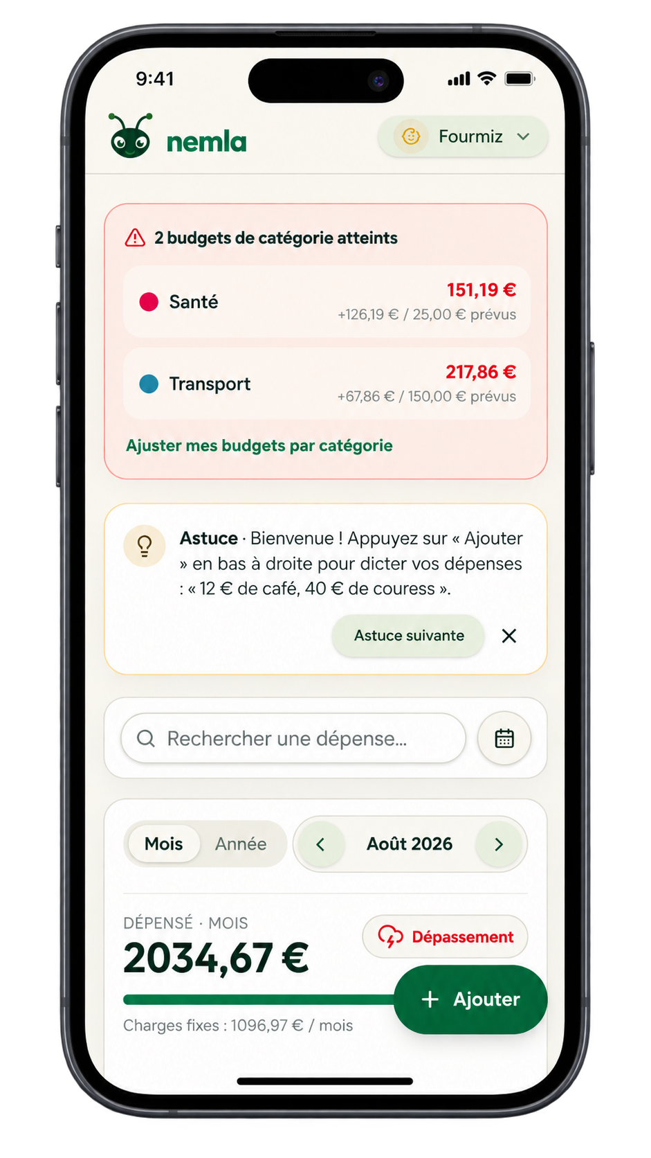 Encart nemla : budgets de catégorie atteints